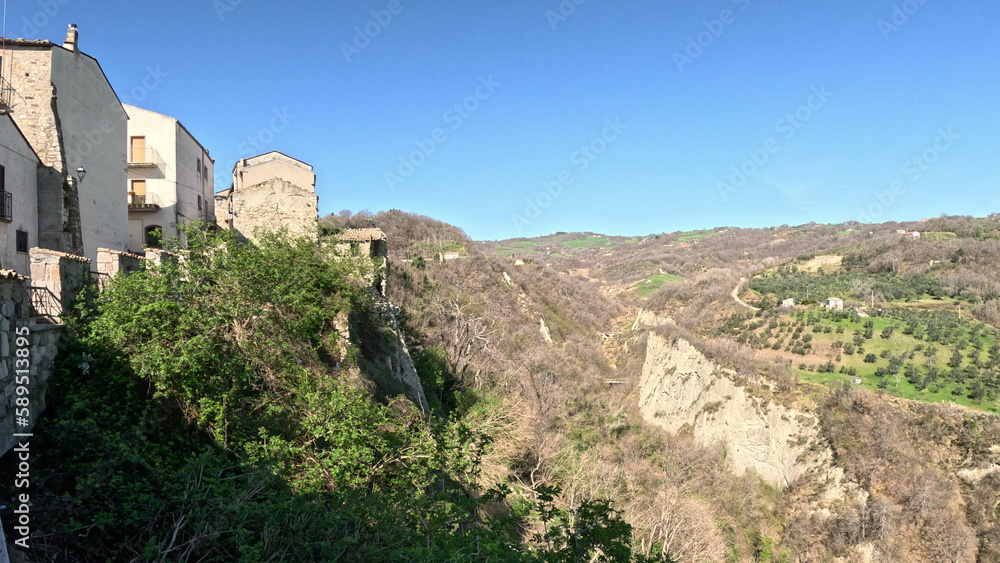 Panoramic view of Civitacampomarano, a town of Molise in the province of Campobasso, Italy.