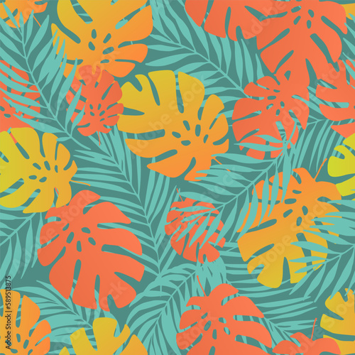 Exotic leaves background. Seamless tropical pattern