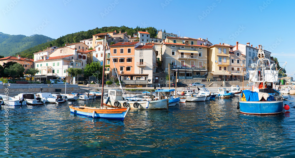 pictorial harbor at tourist resort Moscenicka Draga, croatian coast. view from seaside