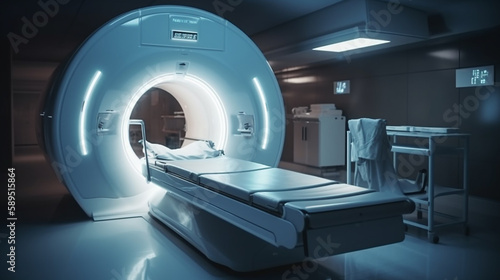 Analyse Patient MRI ,rendering  MRI scan machine or magnetic resonance imaging scan device, Generative AI ,illustration photo