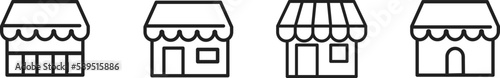 Convenience store, shop material set. Vector icon illustration. Cute shop, store shop, stall agility.