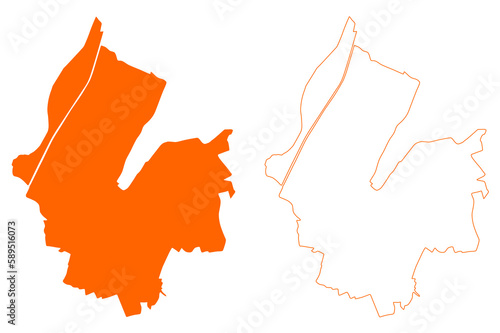 Meerssen town and municipality (Kingdom of the Netherlands, Holland, Limburg province) map vector illustration, scribble sketch Meersje map