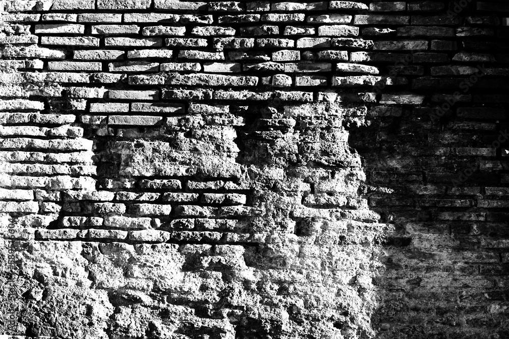 Detail of a wall in Roman structure made of bricks and with the opus ...