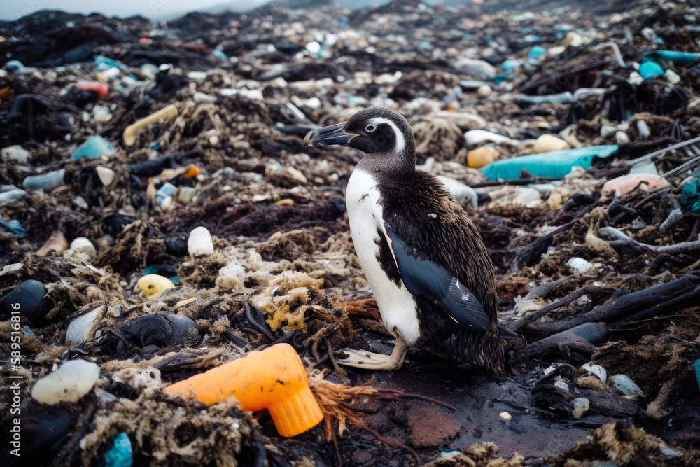 Marine life affected by plastic pollution (Generative AI) Stock