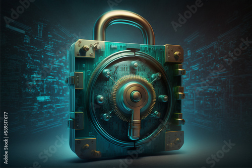 Security concept Lock on digital screen blu