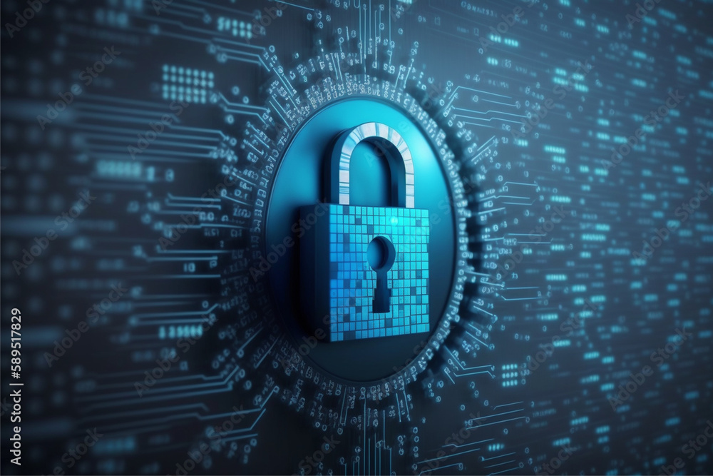 Security concept Lock on digital screen blu Security concept Lock on digital screen blu