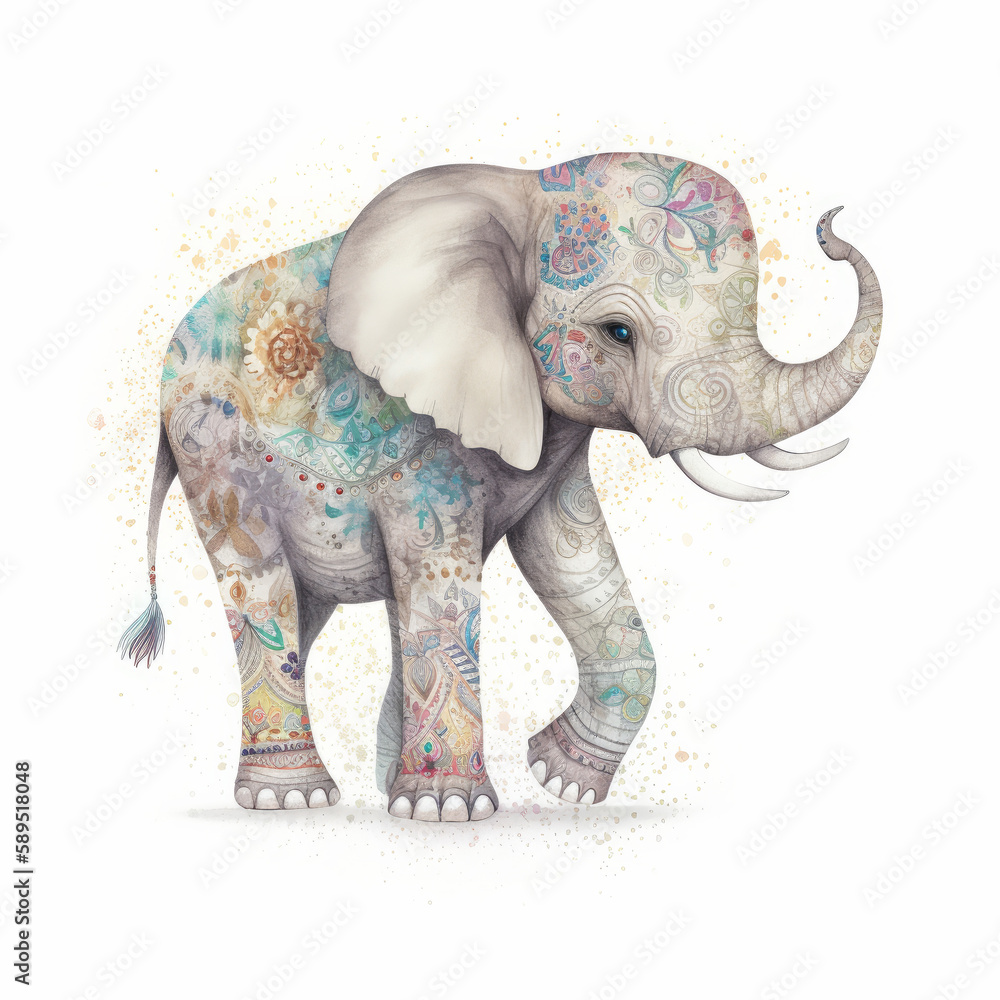 Obraz premium Cute watercolor elephant. Illustration AI Generative.