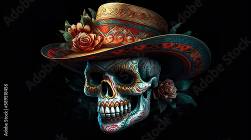 Cinco de Mayo / Day of the Dead Mexican Skull Mascot, Generative AI