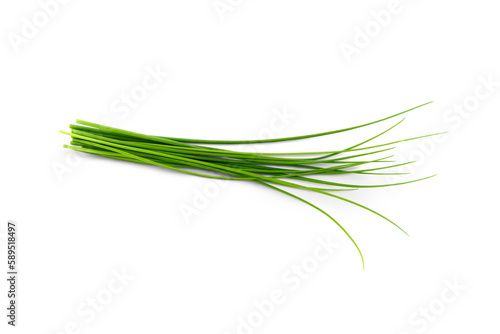 Fresh organic green chives, raw aromatic garden herbs Isolated against a transparent background. photo