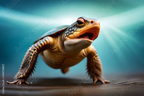 Funny turtle on the beach enjoying the summer , Generative AI © nali