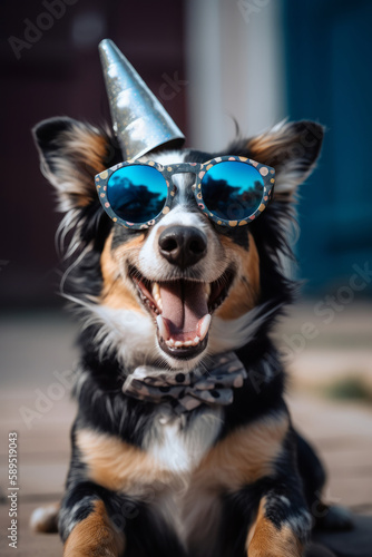 Cute happy dog portrait. Illustration AI Generative. © olegganko