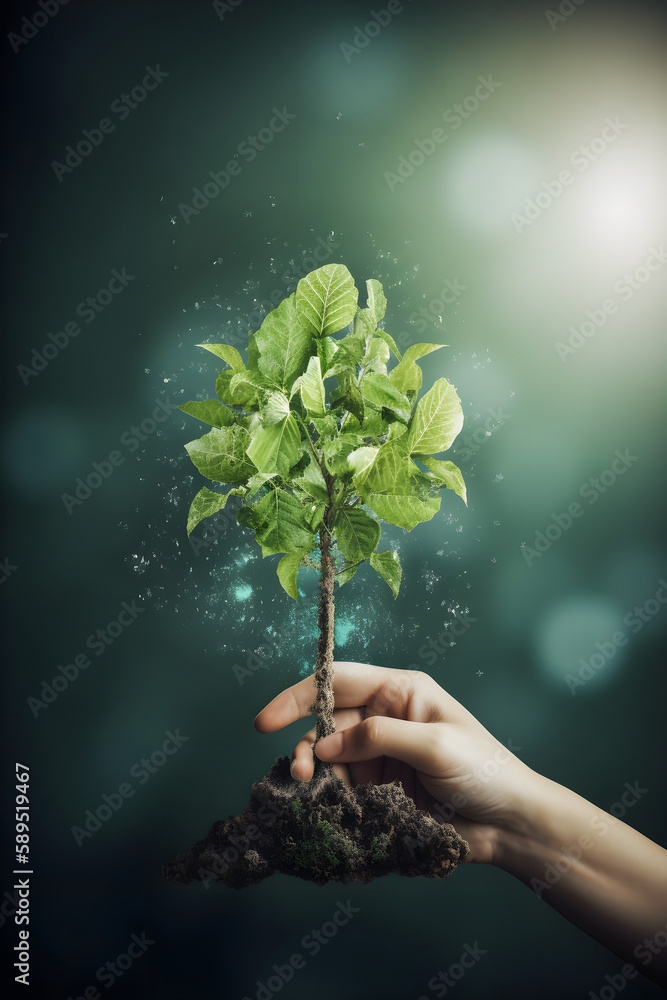 Fototapeta premium Greening for a Sustainable Future: Reducing CO2 Emissions through Renewable Energy for a Healthier Ecology and a Cooler Planet on Earth Day