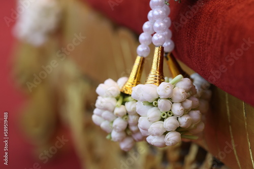 close up of flower garland
