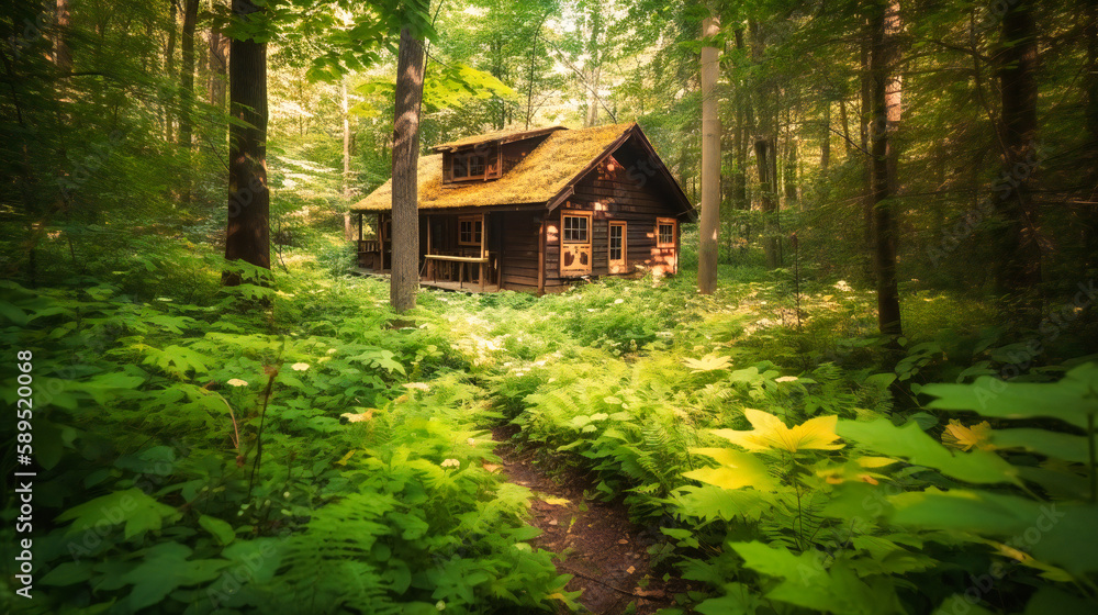 A captivating image of a charming cabin nestled in the heart of a serene woodland setting, providing a tranquil escape from the everyday A captivating image of a charming cabin nestled in the heart of a serene woodland setting, providing a tranquil escape from the everyday