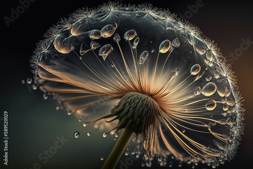 Dandelion seeds dandelions water drop with Generative AI technology