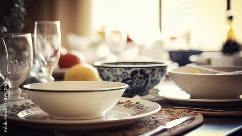 Wallpaper Mural variety set of tradition bowl dish on dining table daylight, image ai generate Torontodigital.ca