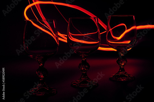 wine glass on black with fire line