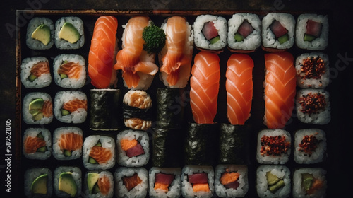 Closeup of fresh sushi. Generative ai.