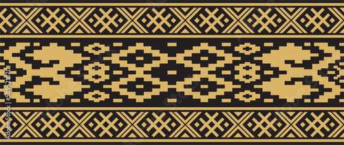 Vector golden color seamless Belarusian national ornament. Ethnic endless black border, Slavic peoples frame.