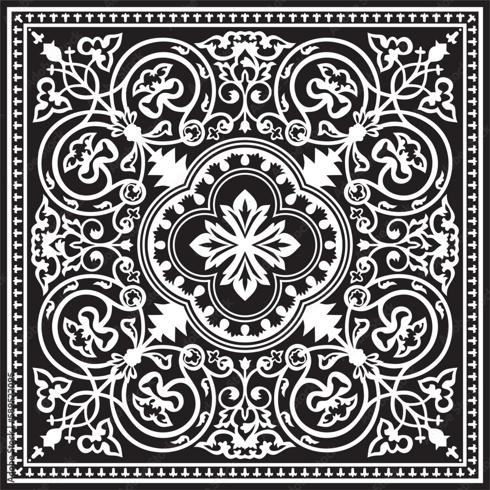Vector monochrome square Byzantine ornament. Tiles of ancient Greece and the Eastern Roman Empire. Decoration of the Russian Orthodox Church.. Vector monochrome square Byzantine ornament. Tiles of ancient Greece and the Eastern Roman Empire. Decoration of the Russian Orthodox Church..