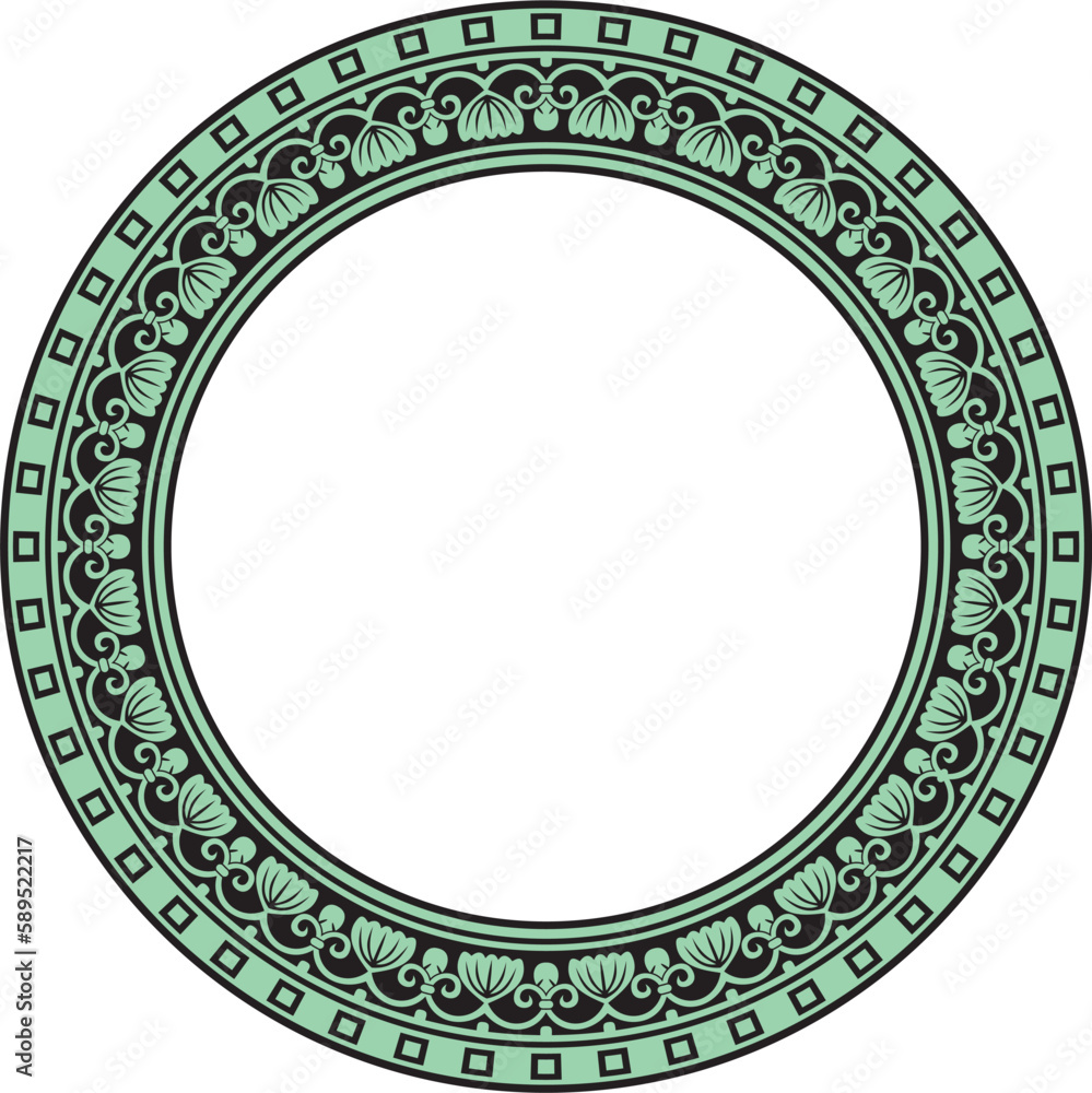 Vector green with black round ornament ring of ancient Greece. Classic pattern frame border Roman Empire.. Vector green with black round ornament ring of ancient Greece. Classic pattern frame border Roman Empire..