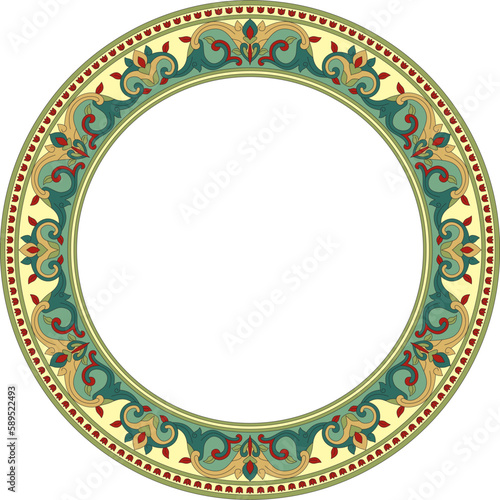 Vector colored round Turkish ornament. Endless Ottoman national border, frame, ring..