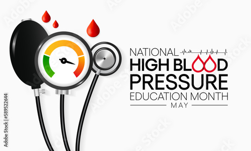 High Blood pressure (HBP) education month is observed every year in May. it is also called hypertension. vector illustration