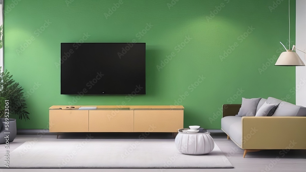 Modern living room with TV on cabinet. Modern living room with TV on cabinet.