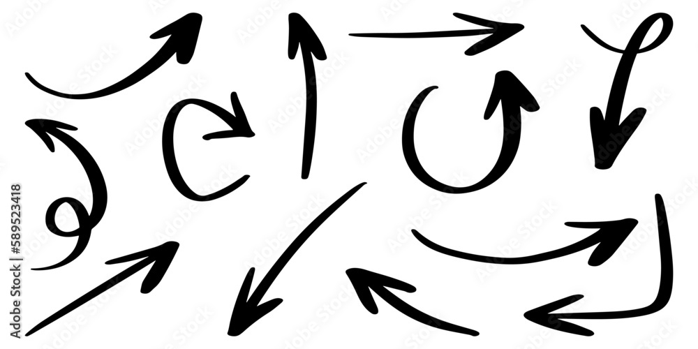 Set of Hand drawn vector arrows doodle on white background. design element vector illustration. Set of Hand drawn vector arrows doodle on white background. design element vector illustration.