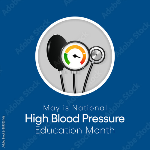 High Blood pressure (HBP) education month is observed every year in May. it is also called hypertension. vector illustration