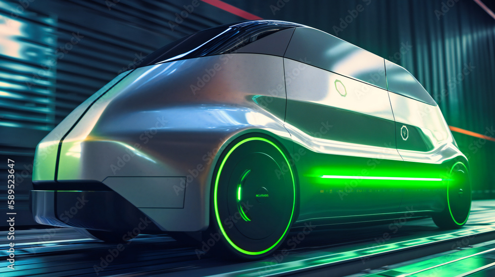 Obraz premium A futuristic electric cargo transport vehicle, showcasing its sleek design and eco-friendly technology