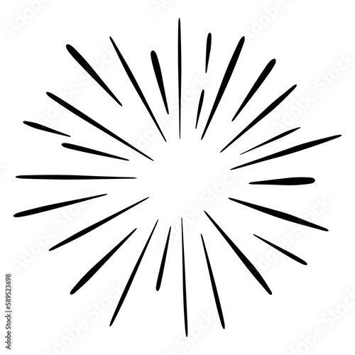 Doodle sketch style of Starburst, sunburst,  Element Fireworks Black Rays. Comic explosion effect. Radiating, radial lines. cartoon hand drawn illustration for concept design.