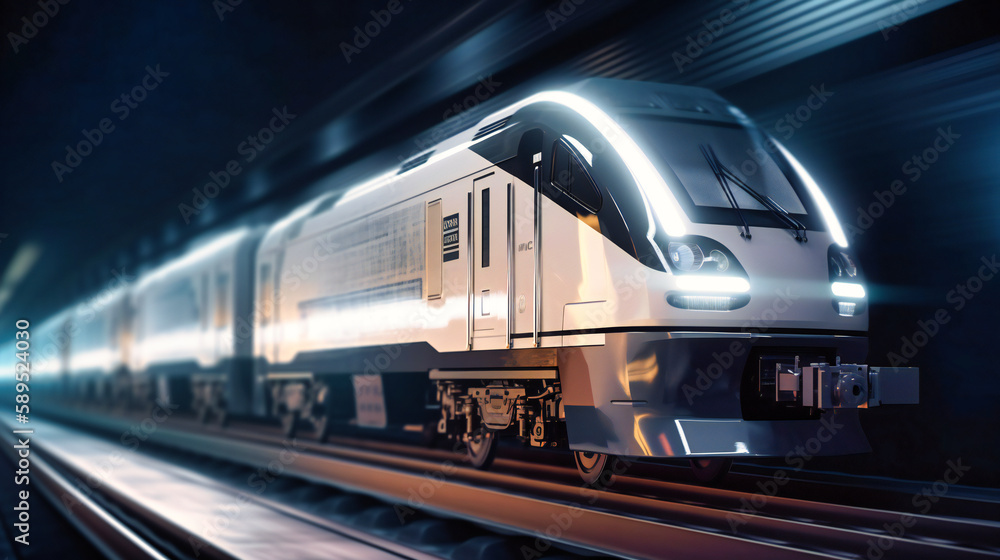 Naklejka premium A futuristic electric cargo transport train, showcasing its ability to transport large quantities of goods quickly and efficiently
