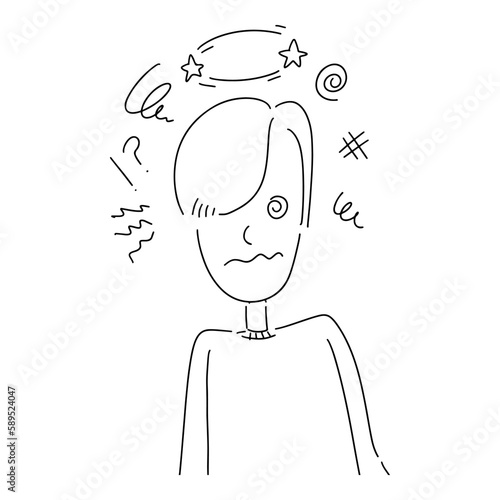 Doodle sketch style of person confused and dizzy cartoon hand drawn illustration for concept design.