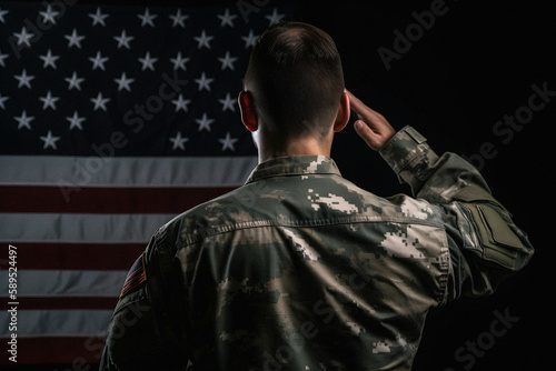 Respect and Honor: A Captivating Back View Photography of Military Saluting the USA Flag, a Tribute to Patriotism and Sacrifice
