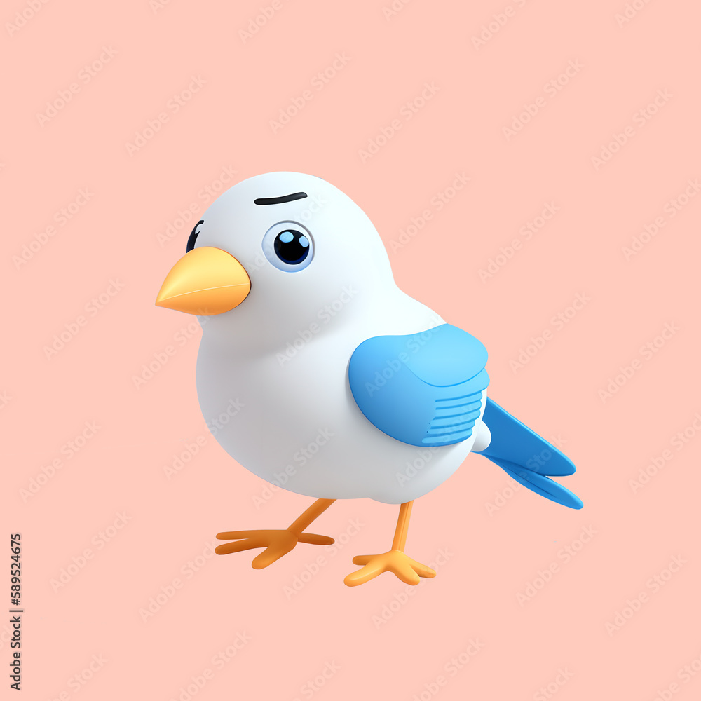 Cartoon character small white bird with blue wings
Cartoon character small white bird with blue wings