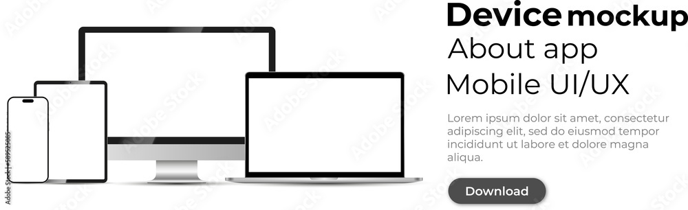 Realistic mockups computer, laptop, tablet and smartphone on transparent background. Device screen mockup collection. Empty screen mockup. PNG image Realistic mockups computer, laptop, tablet and smartphone on transparent background. Device screen mockup collection. Empty screen mockup. PNG image