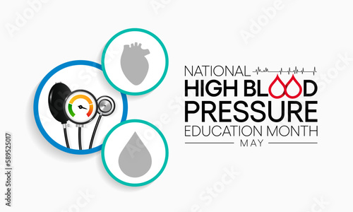 High Blood pressure (HBP) education month is observed every year in May. it is also called hypertension. vector illustration