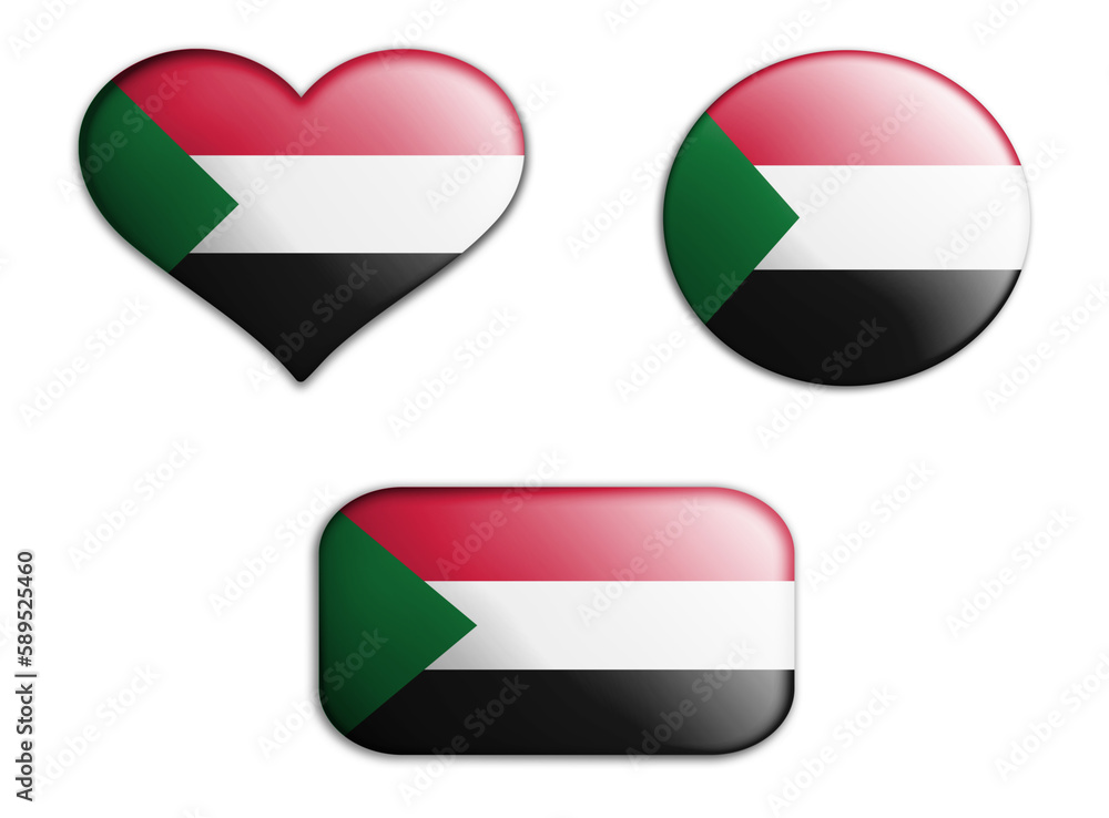 colorful national art flag of sudan figures bottoms on a white background . concept collage. 3d illustration. colorful national art flag of sudan figures bottoms on a white background . concept collage. 3d illustration.