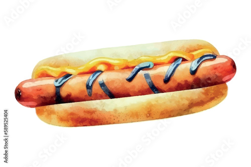 Hand Drawn Hot Dog, Watercolor Sketch,Vector Illustration For Food Design.