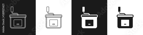 Set Manual coffee grinder icon isolated on black and white background. Vector