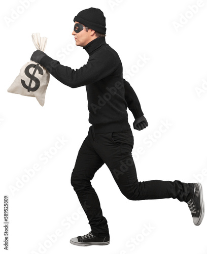 Fotótapéta Portrait of a Thief Running with Money Bag