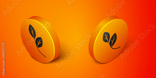 Isometric Leaf icon isolated on orange background. Leaves sign. Fresh natural product symbol. Orange circle button. Vector © Iryna