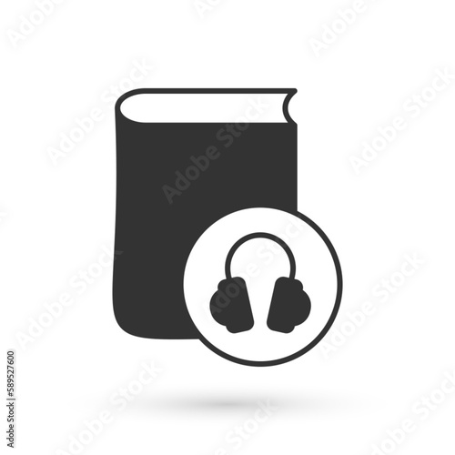 Grey Audio book icon isolated on white background. Book with headphones. Audio guide sign. Online learning concept. Vector