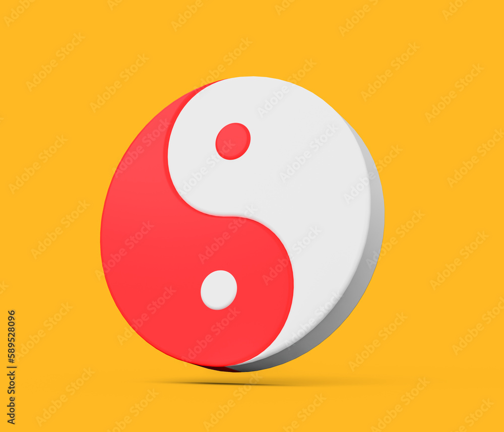 3d Red And White Yin And Yang Symbol of Harmony And Balance On Yellow Background, 3d illustration 3d Red And White Yin And Yang Symbol of Harmony And Balance On Yellow Background, 3d illustration