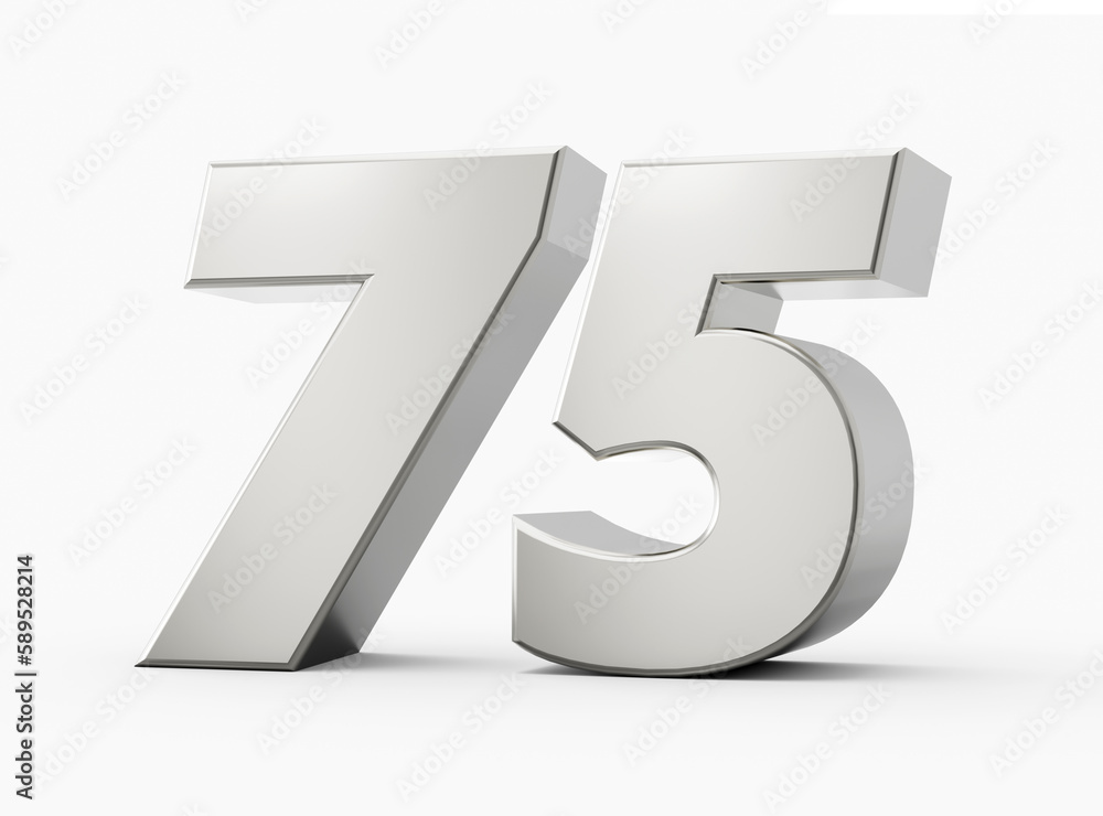 Silver 3d numbers 75 Seventy Five . Isolated white background 3d illustration Silver 3d numbers 75 Seventy Five . Isolated white background 3d illustration