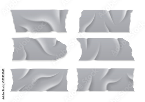 Scotch paper adhesive, tape sticky ripped illustration. Adhesive tape. Realistic sticky wrinkled paper tape with shadows creases torn edges damaged surface vector templates. 
