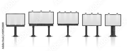 Billboard advertising panel with empty space and light projectors isolated over on background