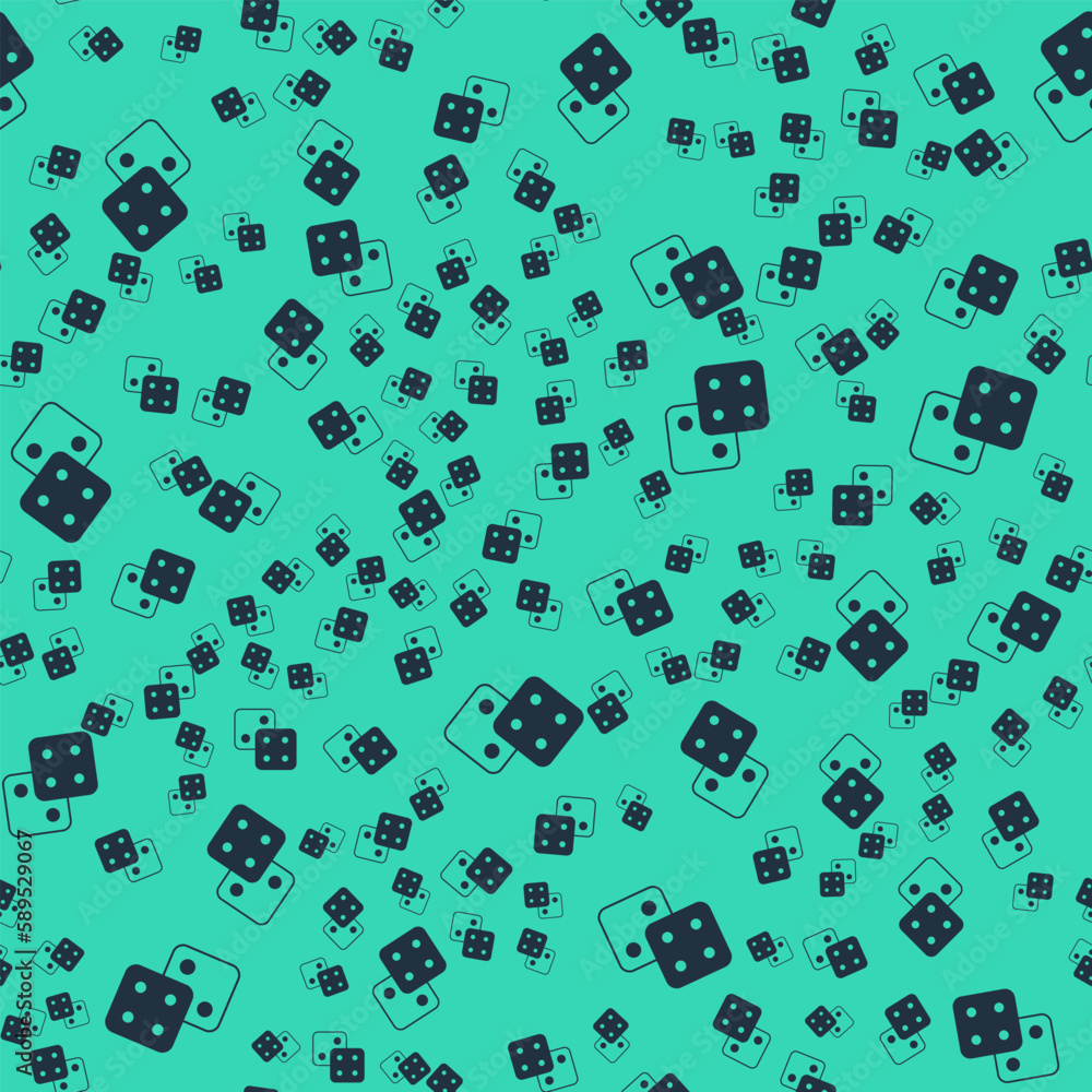 Black Game dice icon isolated seamless pattern on green background. Casino gambling. Vector Black Game dice icon isolated seamless pattern on green background. Casino gambling. Vector
