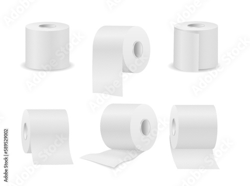 Toilet paper roll vector towel tissue icon. Isolated kitchen 3d paper toilet illustration wc realistic tape bathroom isometric cylinder.